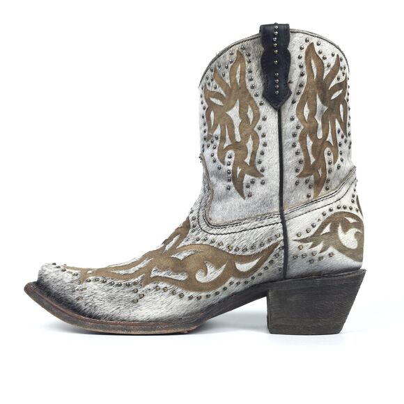 CORRAL Grey Fur Laser Studs Shortie Leather Boots Western Boho Cowgirl Rodeo 9.5 - Picture 1 of 12